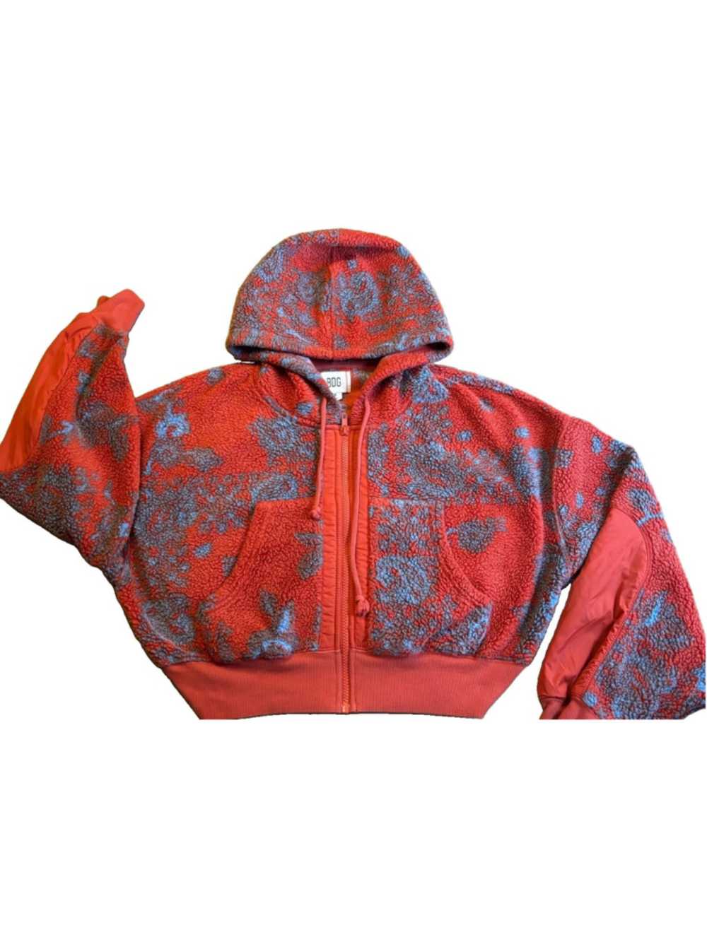 BDG Women’s Small Paisley Sherpa Fleece Cropped Zip Hoodie Orange Blue